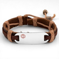 Logan Leather Hemp Medical Bracelet Engravable Front Tan Rope